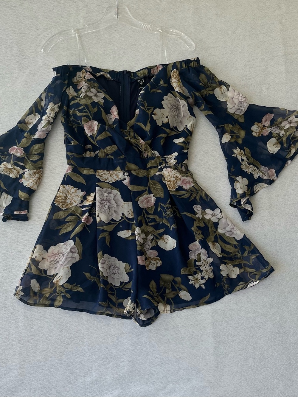 Windsor Navy Floral Off-Shoulder Romper size small